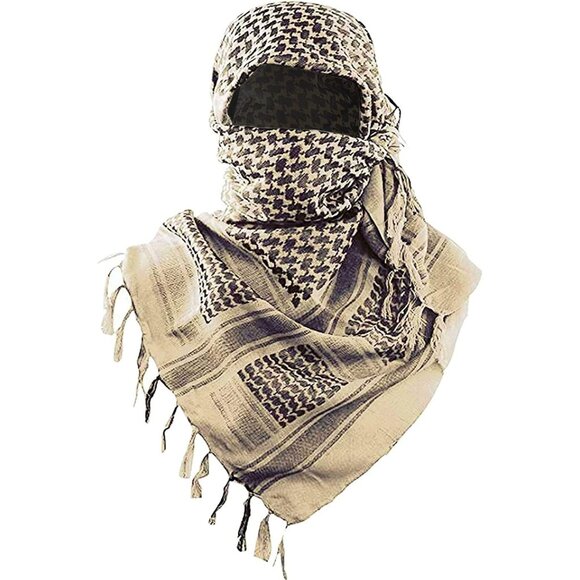 Men's Beige Military Shemagh Tactical Desert 100% Cotton Keffiyeh Scarf Wrap - Picture 1 of 8